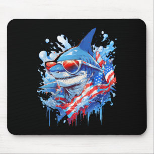 4th Patriotic Funny Shark Sungles Independence Day Mouse Mat