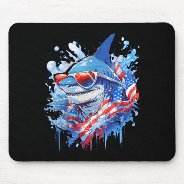 4th Patriotic Funny Shark Sungles Independence Day Mouse Mat (Front)
