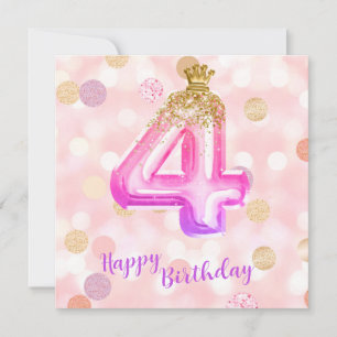 4th Pink Purple Gold Birthday Girl Card