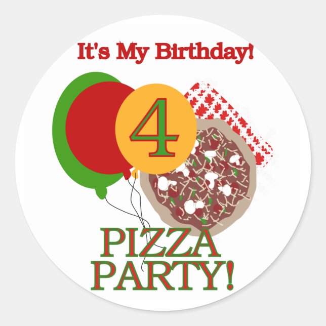4th Pizza Party Birthday Tshirts and Gifts Classic Round Sticker (Front)