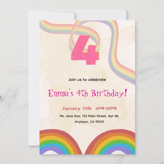 4th Rainbow Girl Birthday Invitation    (Front)