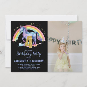 4th Rainbow Unicorn Birthday Invitations photo