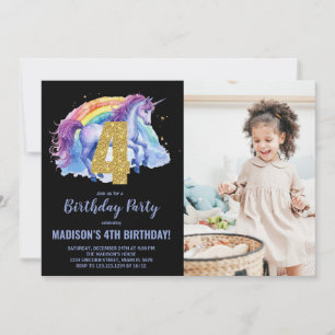 4th Rainbow Unicorn Birthday Invitations photo