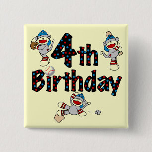 4th Sock Monkey Baseball Birthday 15 Cm Square Badge