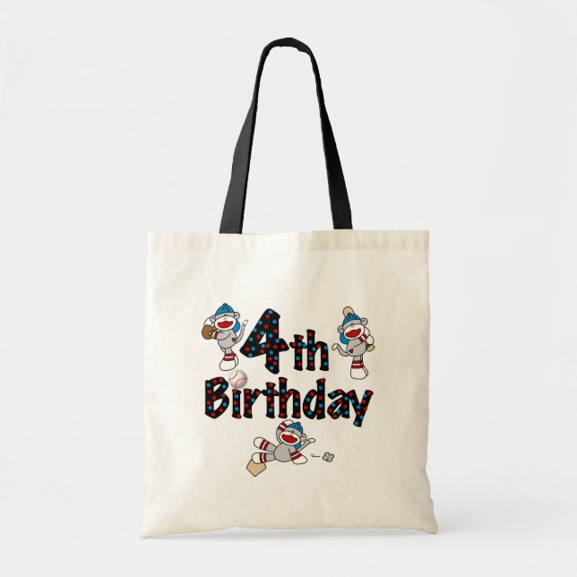 4th Sock Monkey Baseball Birthday Tote Bag (Front)
