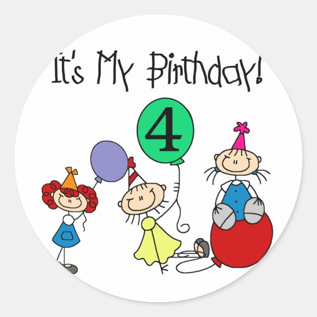 4th Stick Kids Party Birthday Tshirts and Gifts Classic Round Sticker (Front)