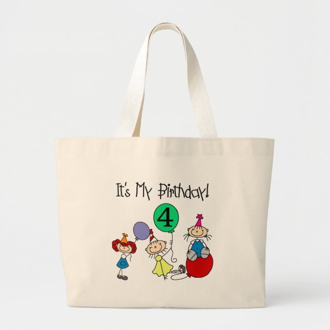4th Stick Kids Party Birthday Tshirts and Gifts Large Tote Bag (Front)