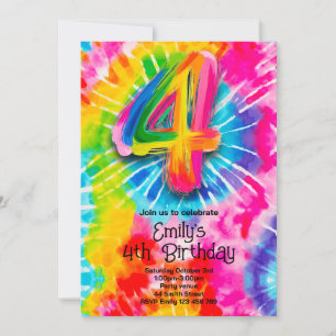 4th Tie Dye Birthday Invitation