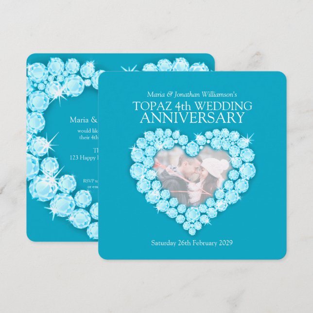 4th topaz blue gem wedding anniversary invites (Front/Back)