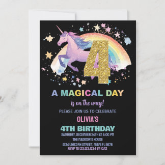 4th Unicorn Birthday Invitations