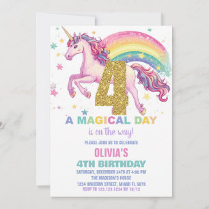 4th Unicorn Birthday Invitations