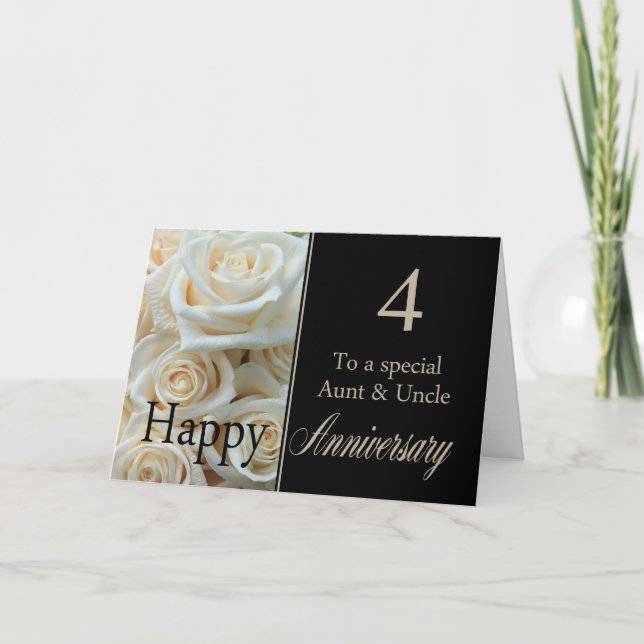 4th Wedding Anniversary Aunt & Uncle  Pink roses Card (Front)