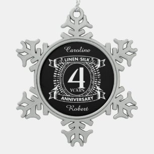 4th wedding anniversary distressed crest snowflake pewter christmas ornament