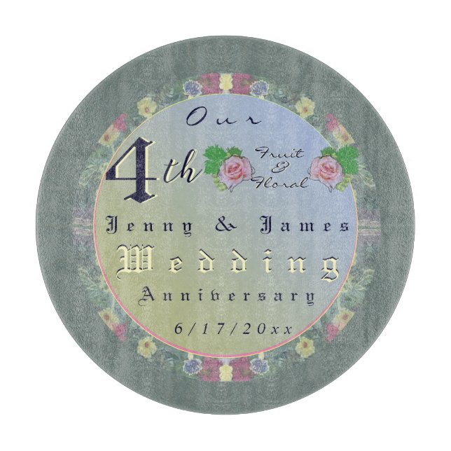 4th Wedding Anniversary Floral  Cutting Board (Front)