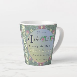 4th Wedding Anniversary Floral Latte Mug