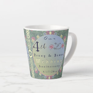 4th Wedding Anniversary Floral Latte Mug