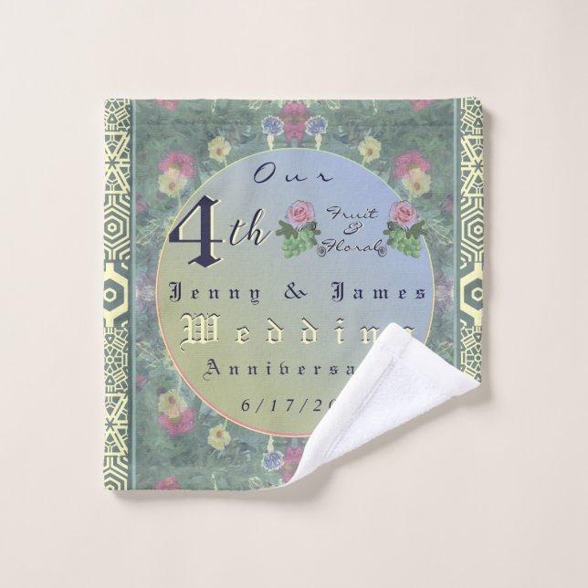 4th Wedding Anniversary Floral Towel (Wash Cloth)