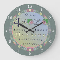 4th Wedding Anniversary Floral Wall Clock