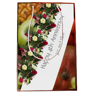 4th Wedding Anniversary Fruit and Flowers editable Medium Gift Bag