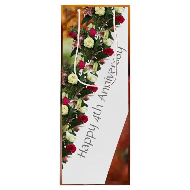 4th Wedding Anniversary Fruit and Flowers editable Wine Gift Bag (Front)