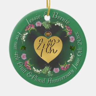 4th Wedding Anniversary Fruit Floral Photo Ceramic Tree Decoration