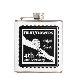 4th Wedding anniversary holding hands romantic Hip Flask