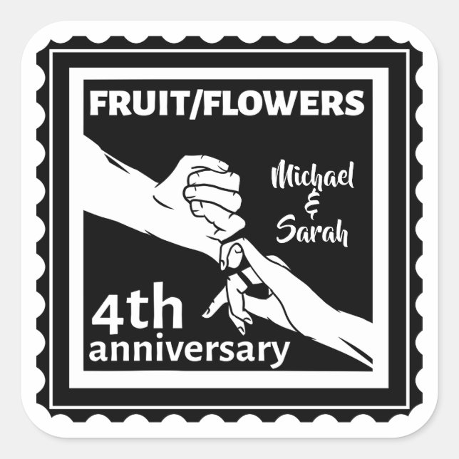 4th Wedding anniversary holding hands romantic Square Sticker (Front)
