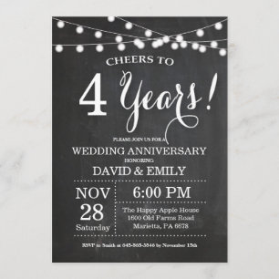 4th Wedding Anniversary Invitation Chalkboard