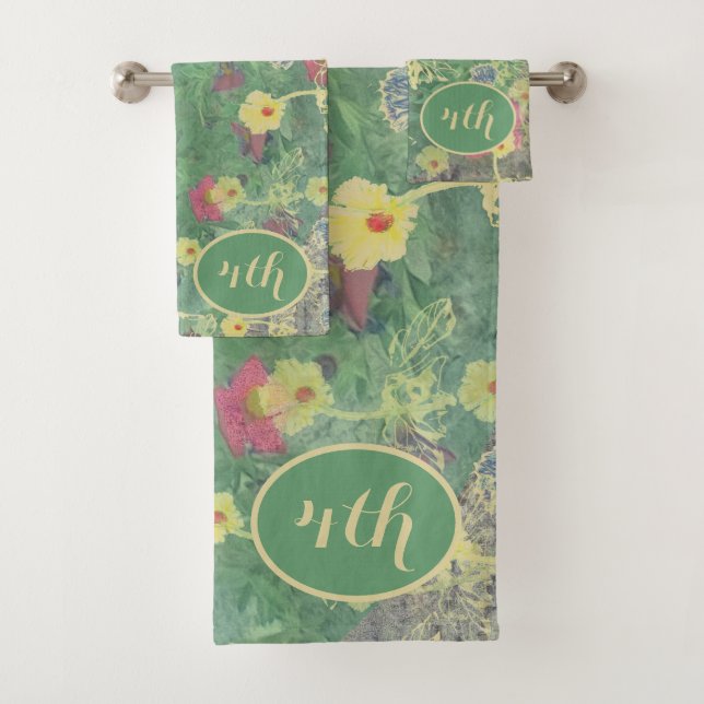 4th Wedding Anniversary La Boca Floral  Bath Towel Set (Insitu)