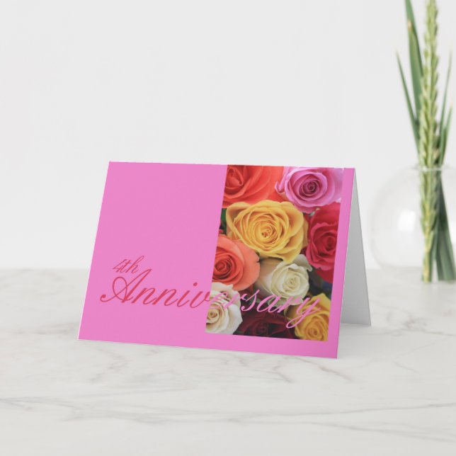 4th Wedding Anniversary mixed rose bouquet Card (Front)