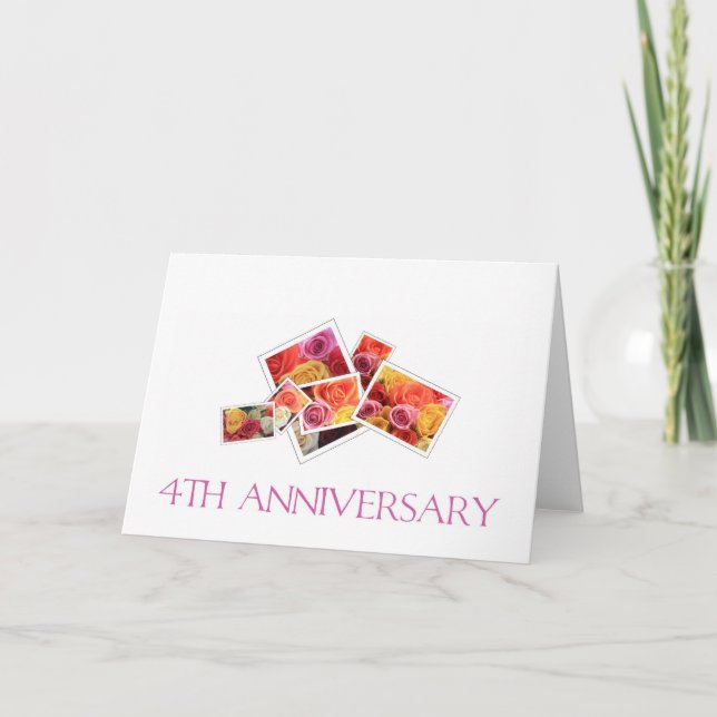 4th Wedding Anniversary mixed rose bouquet Card (Front)