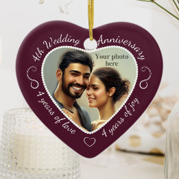 4th Wedding Anniversary Photo Ceramic Tree Decoration