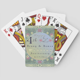 4th Year Wedding Anniversary Green&Blue Flower Playing Cards