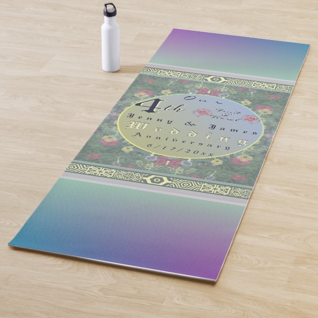 4th Year Wedding Anniversary Green&Blue Flower Yoga Mat (In Situ)
