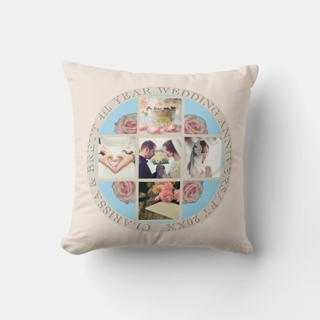 4th Yr. Wedding Anniversary Linen&Topaz 5 Photos Cushion (Front)