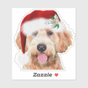4x4 custom cut Christmas sticker of golden doodle