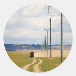 4X4 Vehicles On Dirt Road, Gobi Desert Classic Round Sticker