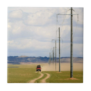 4X4 Vehicles On Dirt Road, Gobi Desert Tile