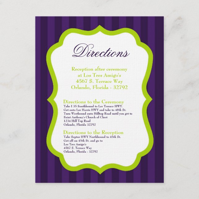 4x5 Directions Card Lime Green & Purple Stripe (Front)