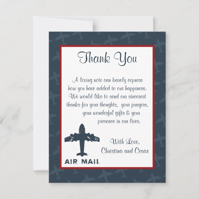 4x5 FLAT Thank You Card Aeroplane Flight  Blue/Red (Front)