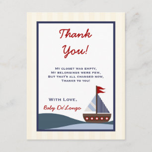 4x5 FLAT Thank you Card Ahoy Mate Sailboat Whale