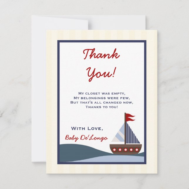 4x5 FLAT Thank you Card Ahoy Mate Sailboat Whale (Front)