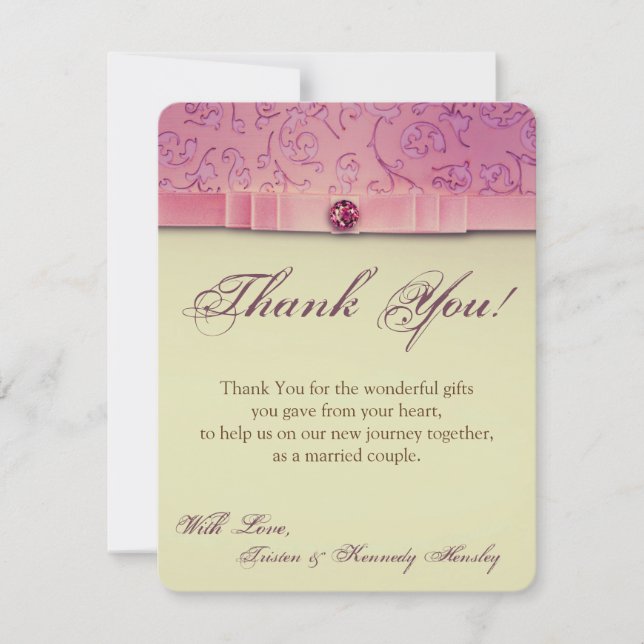 4x5 FLAT Thank You Card Amethyst Jewel Satin Ribbo (Front)
