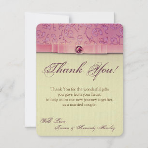 4x5 FLAT Thank You Card Amethyst Jewel Satin Ribbo