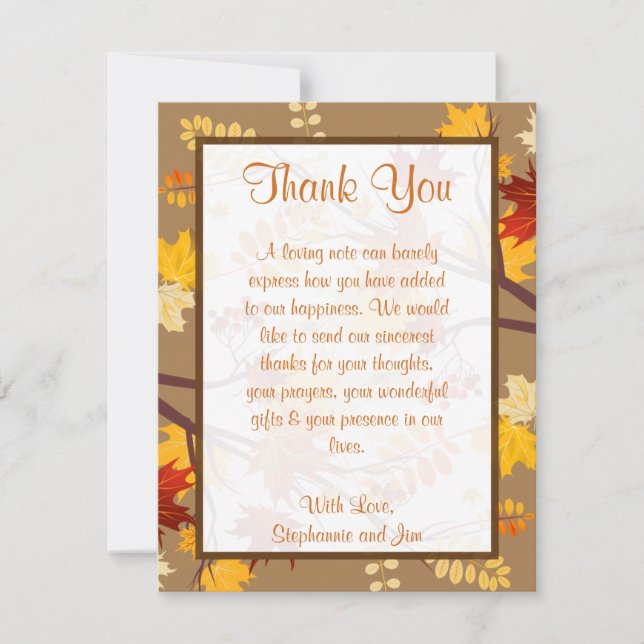 4x5 FLAT Thank You Card Autumn Branch Leaves (Front)