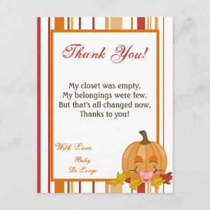 4x5 FLAT Thank You Card Autumn Fall Pumpkin Baby