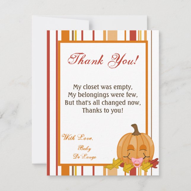 4x5 FLAT Thank You Card Autumn Fall Pumpkin Baby (Front)