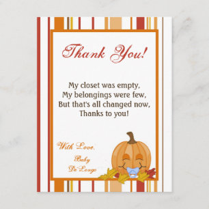4x5 FLAT Thank You Card Autumn Fall Pumpkin Baby