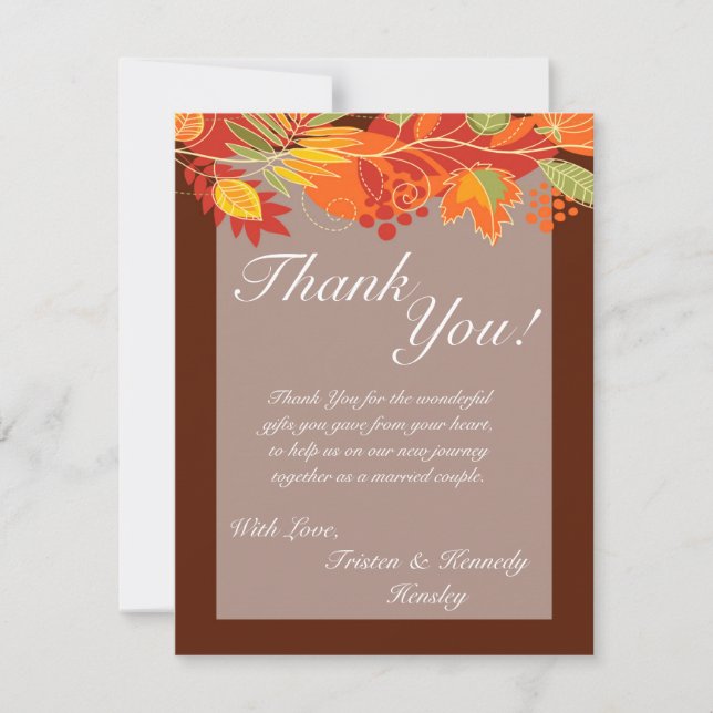 4x5 FLAT Thank You Card Autumn Leaves Fall Floral (Front)