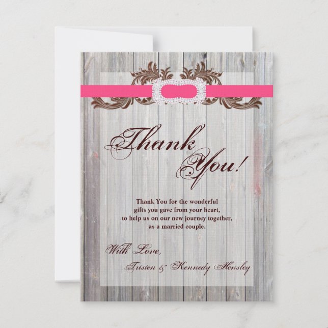 4x5 FLAT Thank You Card Barn Wood Diamond Ribbon (Front)